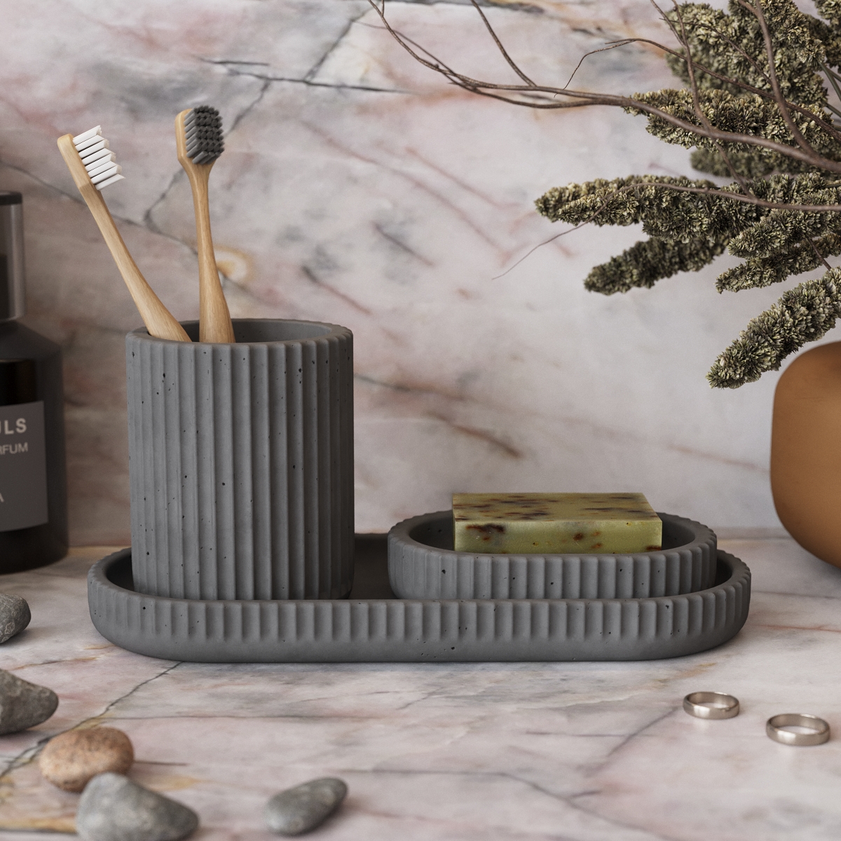 Chloe Tray S + soap box + glass_grafit m