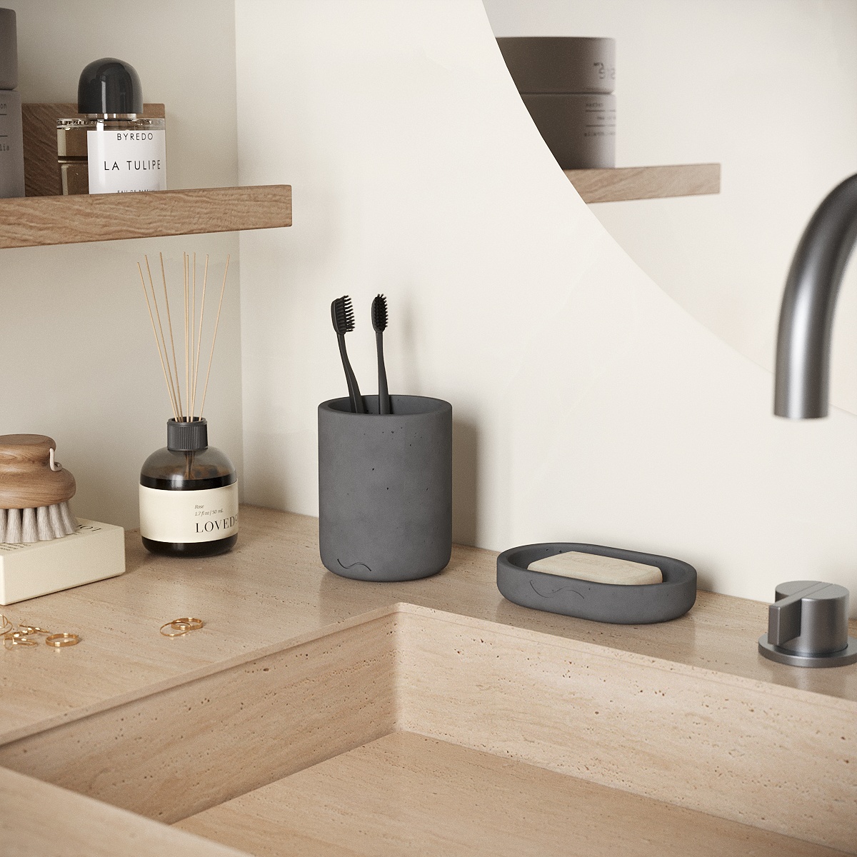 Glass Astrid + soap box grafit m interior